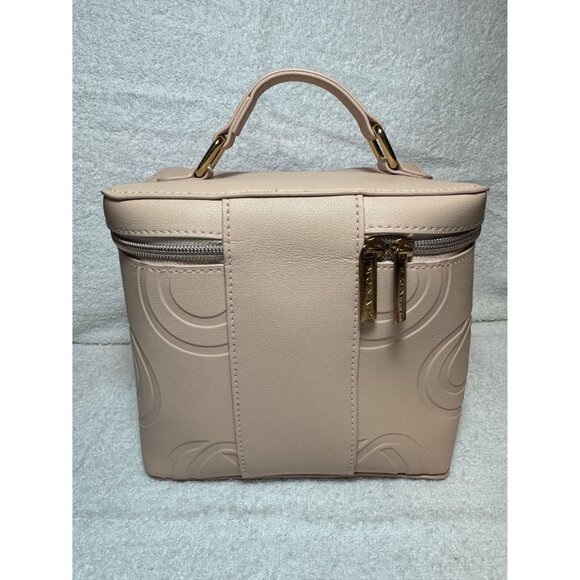 Monat Embossed Pink Makeup Bag Travel Case With Top Handle & Zipper Closure - Picture 3 of 6